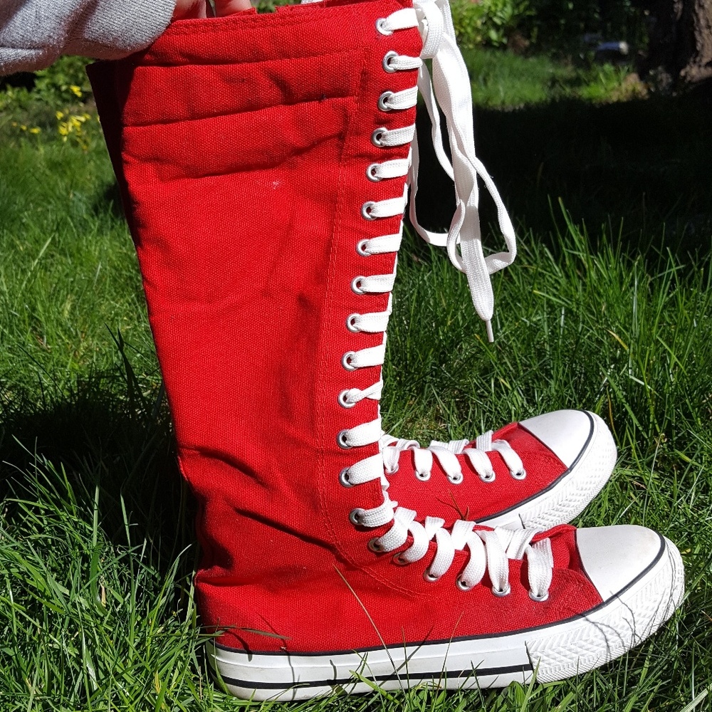 Red Knee High Shoes
